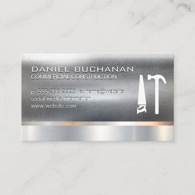 Construction | Metallic | Saw Hammer Tools  Business Card (Front)
