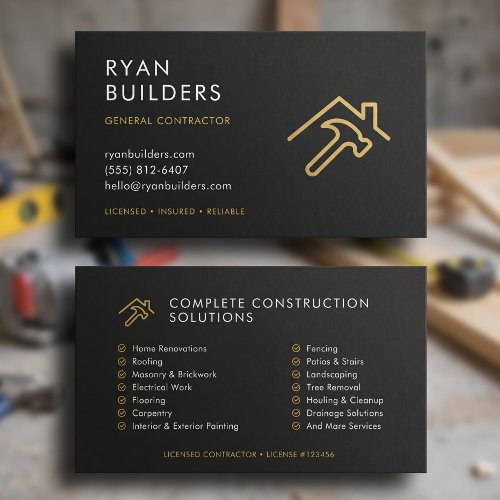 Construction Modern Black Gold Logo Business Card