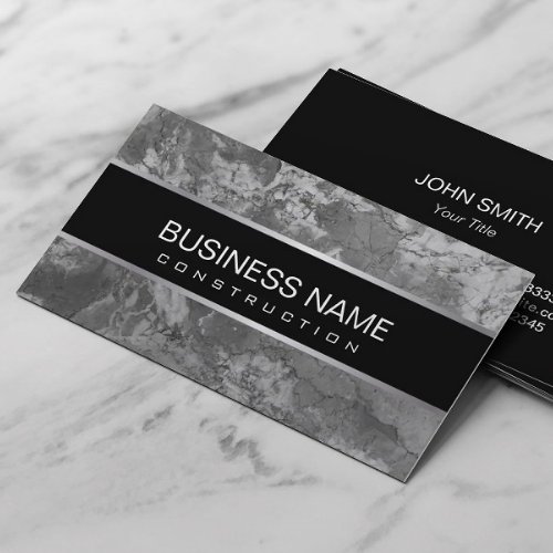 Construction Modern Black  White Marble Texture Business Card