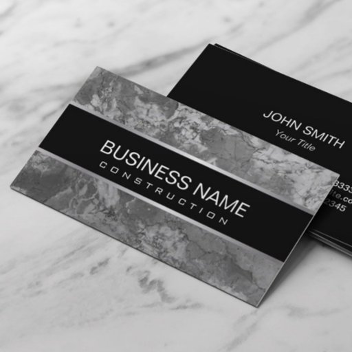 Customizable Construction Modern Black &amp; White Marble Texture Business Card