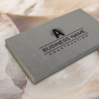 Construction Modern Monogram Classy Gray Linen Business Card