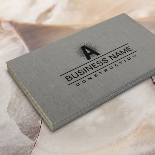 Customizable Construction Modern Monogram Classy Gray Linen Business Card