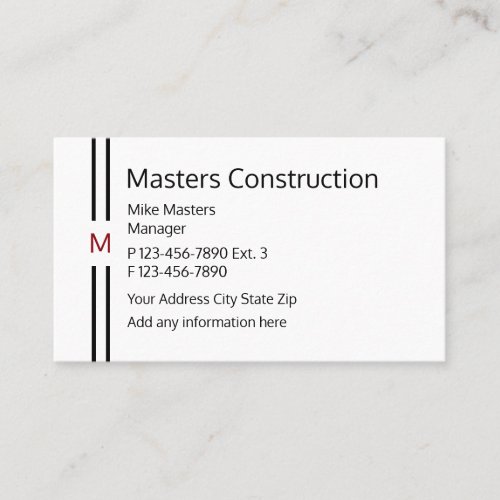 Construction Modern Monogram Design Business Card