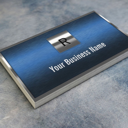 Construction Monogram Blue Metal Border Business Card