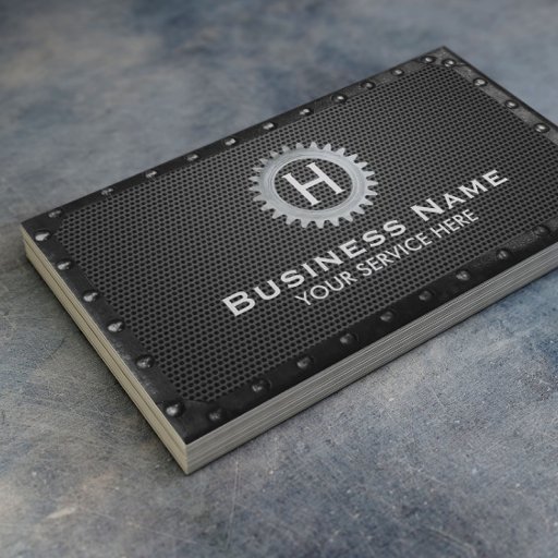 Customizable Construction Monogram Dark Metal Framed Modern Business Card