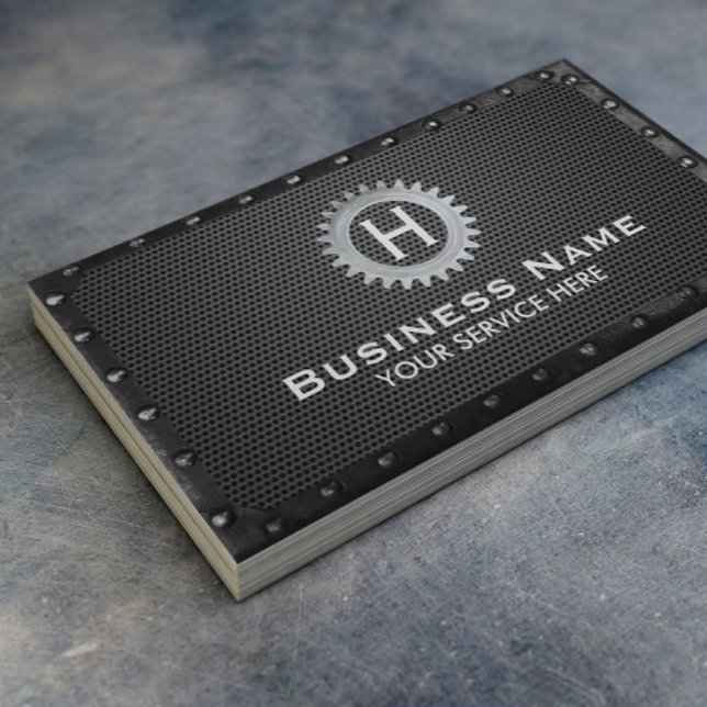 Construction Monogram Dark Metal Framed Modern Business Card (Creator Uploaded)