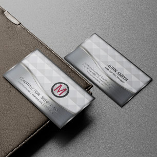 Construction Monogram LOGO Black and Silver Metal Business Card