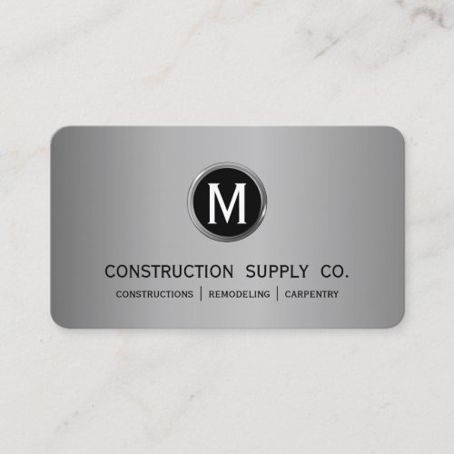 Construction Monogram Silver Framed Professional Business Card