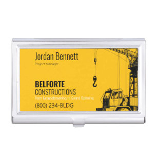 Construction Name Tag, Yellow & Black Crane Design Business Card Case