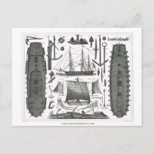 Construction of a ship postcard
