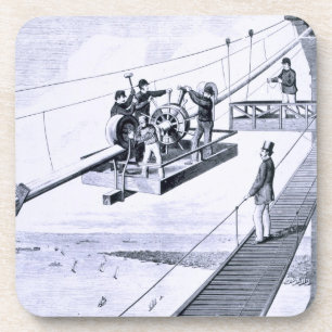 Construction of Brooklyn Bridge, New York (litho) Beverage Coaster