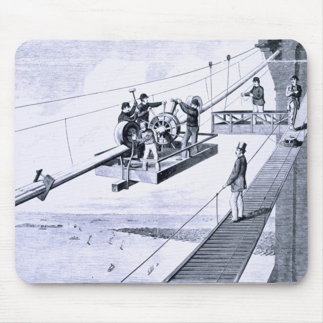 Construction of Brooklyn Bridge, New York (litho) Mouse Pad (Front)