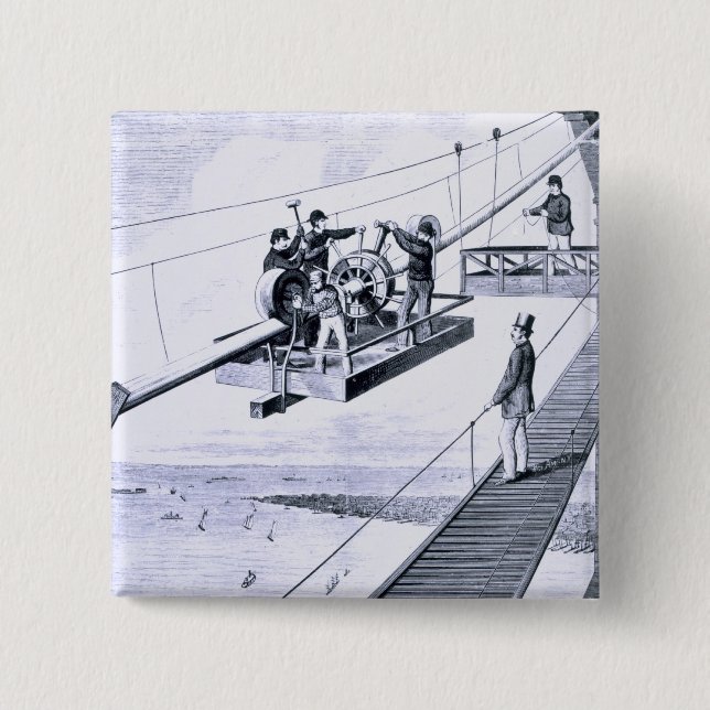 Construction of Brooklyn Bridge, New York (litho) Pinback Button (Front)