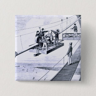 Construction of Brooklyn Bridge, New York (litho) Pinback Button