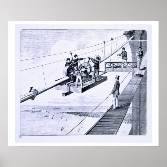 Construction of Brooklyn Bridge, New York (litho) Poster (Front)
