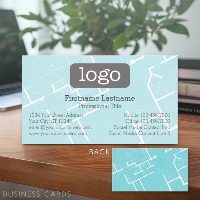 Construction or Architect - Blueprint and Logo Business Card (Custom Business Card - Online Template Plus Low Quantity Printing)