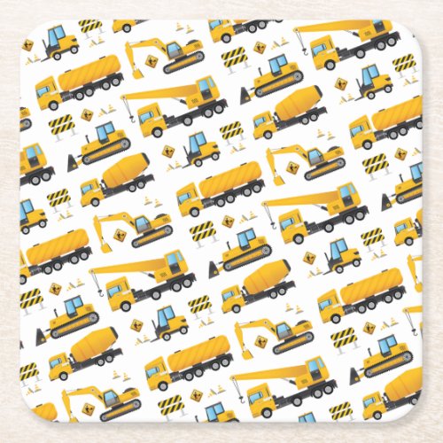 Construction Party Birthday Baby Boy Shower Favour Square Paper Coaster