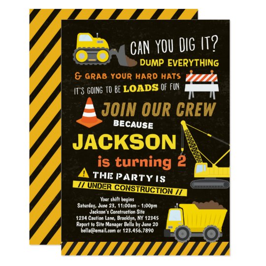 Construction Party Boys Dump Truck 2nd Birthday Invitation 