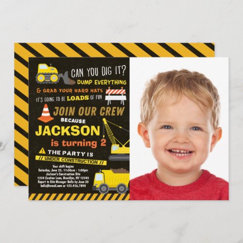 Construction Party Boys Dump Truck Photo Birthday Invitation