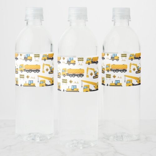 Construction Party Decor Dump Truck Pattern Water Bottle Label