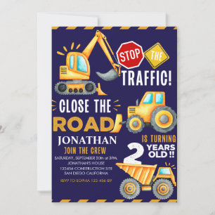 Construction Party for 2nd Birthday Boy Invitation