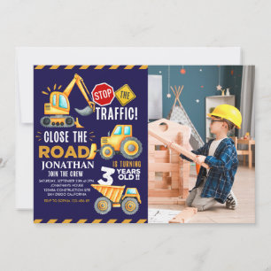 Construction Party for 3rd Birthday Boy Invitation