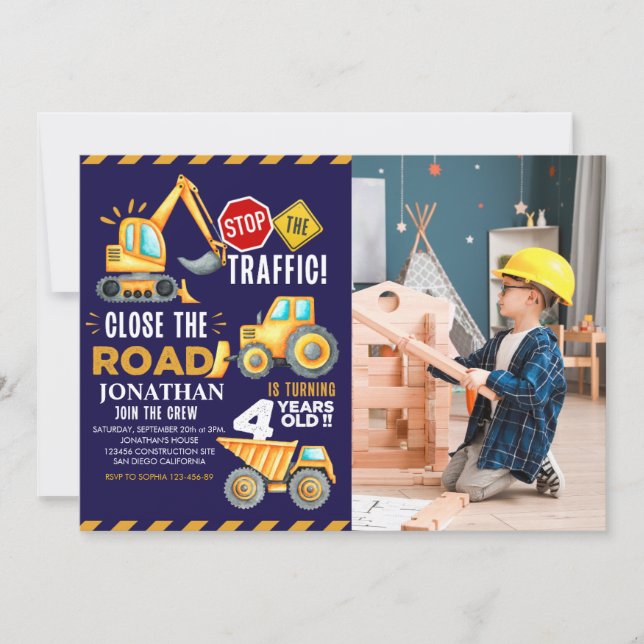 Construction Party for 4th Birthday Boy Invitation (Front)
