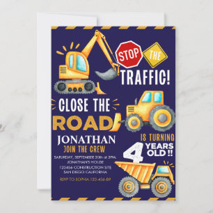 Construction Party for 4th Birthday Boy Invitation