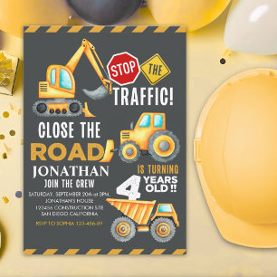 Construction Party for 4th Birthday Boy Invitation