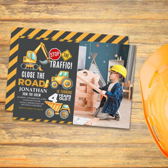 Construction Party for 4th Birthday Boy Invitation (Creator Uploaded)