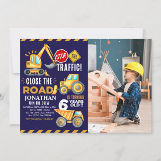 Construction Party for 6th Birthday Boy Invitation