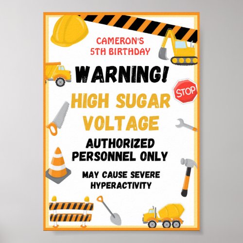 Construction Party Sign Birthday Baby Shower Pos Poster