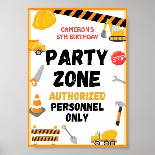 Construction Party Sign Birthday Baby Shower Pos Poster
