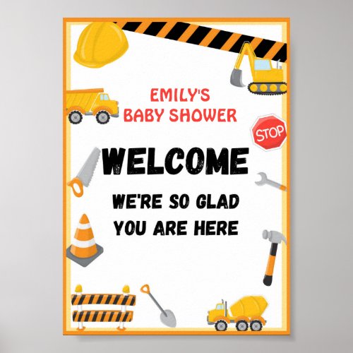 Construction Party Sign Birthday Baby Shower Poster