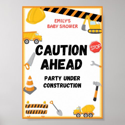 Construction Party Sign Birthday Baby Shower Poster