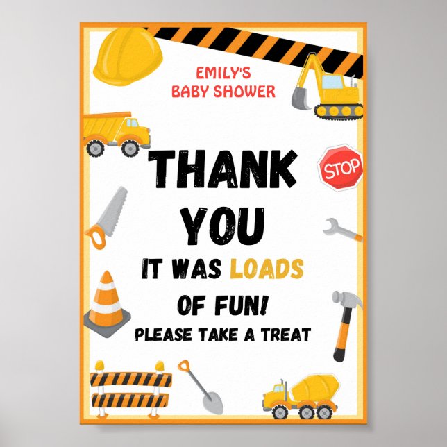 Construction Party Sign, Birthday, Baby Shower Poster (Front)