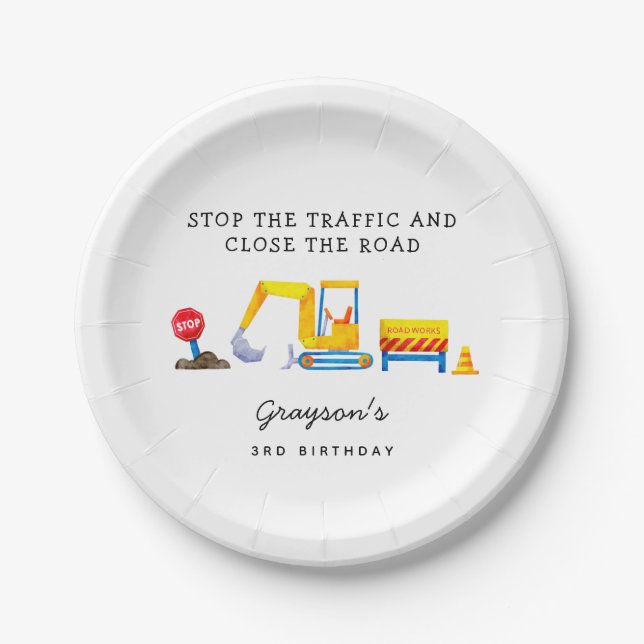 Construction Party Stop the Traffic Paper Plates (Front)