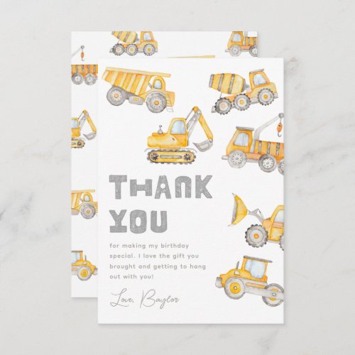 Construction Party Thank You Cards  Thank You