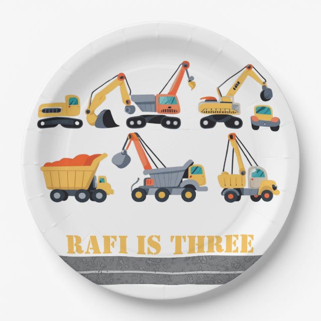 Construction party upsherin birthday napkin paper plates (Front)