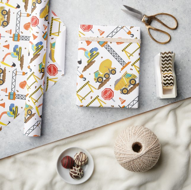 Construction Pattern Birthday Wrapping Paper (Crafts)
