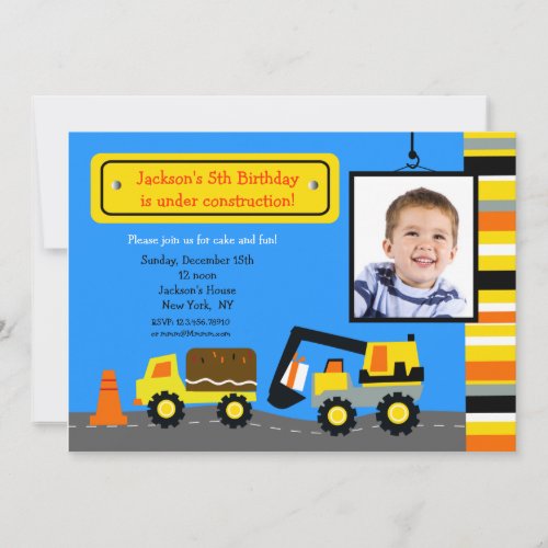 Construction Photo Birthday Party Invitation