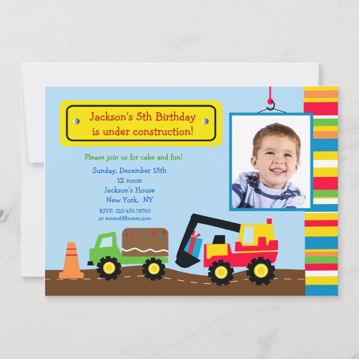 Construction Photo Birthday Party Invitation | Zazzle