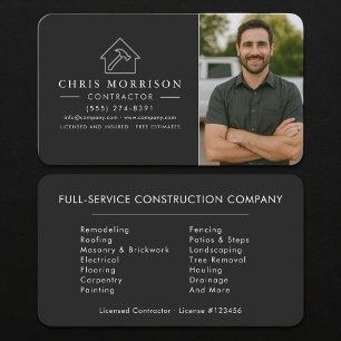 Construction Photo Contractor Black Silver  Business Card