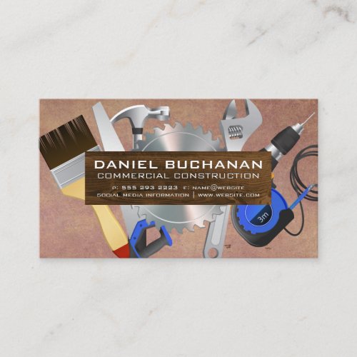 Construction Power Tools  Wooden Board Business Card