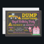 Construction & Princess Joint Birthday Invitation<br><div class="desc">All designs are © Happy Panda Print</div>