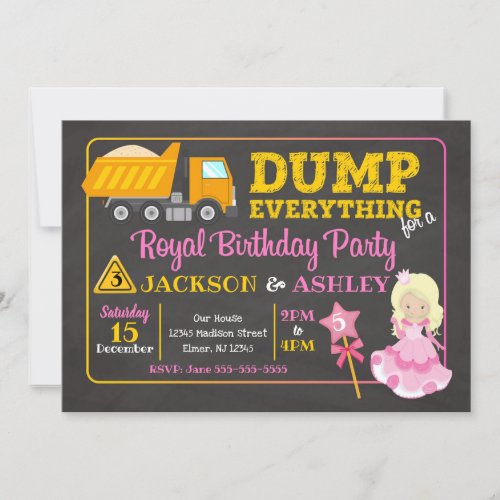 Construction  Princess Joint Birthday Invitation