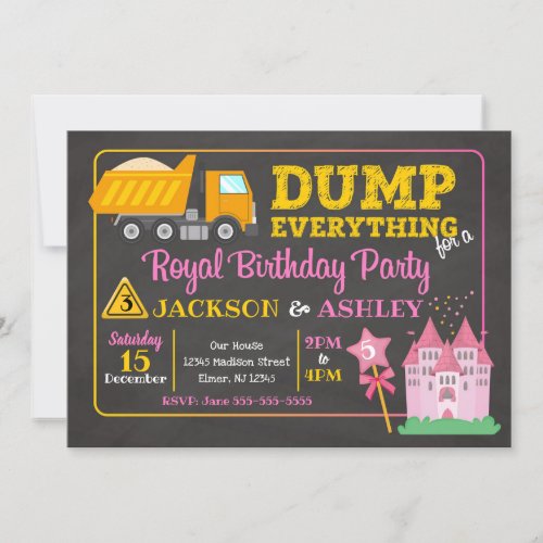 Construction  Princess Joint Birthday Invitation