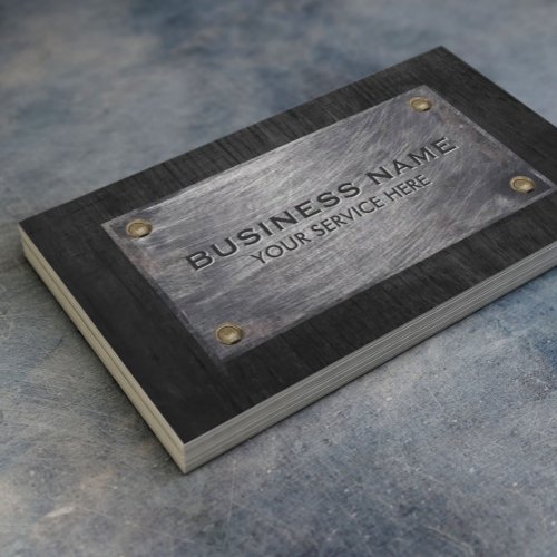 Construction Professional Dark Wood  Metal Business Card