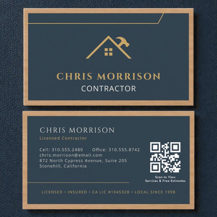 Construction Professional Wood QR Code Business Card