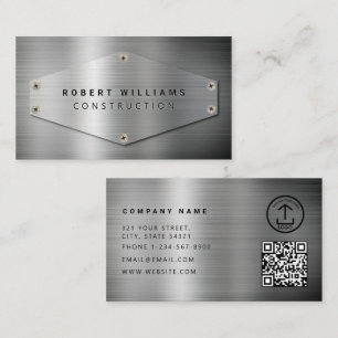 Construction QR Code Metallic Silver Metal Business Card